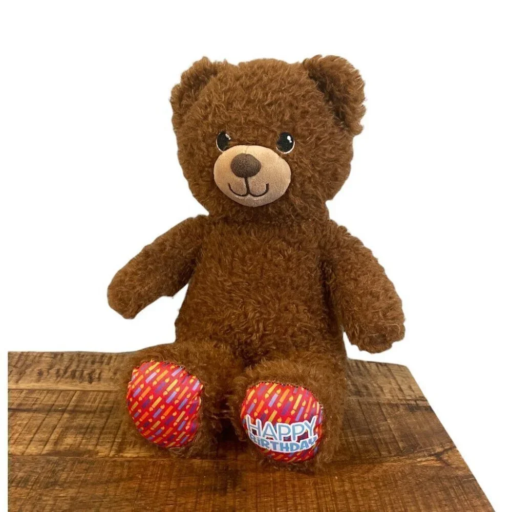 Build A Bear Happy Birthday Brown Bear Teddy Candles Feet Plush 15” Stuff Animal